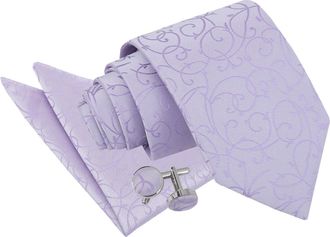 DQT Premium Woven Microfibre Swirl Patterned Lilac Mens Wedding Casual Classic Standard 9cm Tie Necktie with Matching Handkerchief Pocket Square Hanky and