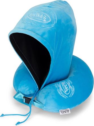 Von Dutch Pinstripe Hooded Memory Foam Travel Neck Pillow in Blue at Nordstrom