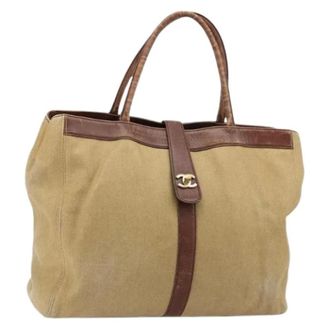 Chanel Pre-owned Tote Bags, female, Beige, Size: ONE SIZE Pre-owned Vintage Canvas Tote