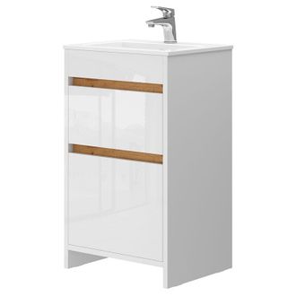 Vicco Conjunto de muebles de baño Detmold, Blanco, 2 partes, con lavabo y 2 cajones