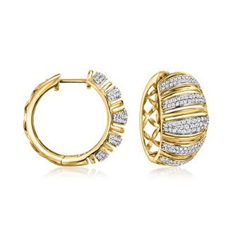 Ross-Simons Diamond Striped Hoop Earrings in 18kt Yellow Gold