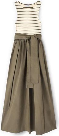Motivi Jurk met popeline rok en gestreepte top - Dames - Casual kleedjes - Groen - S - Katoen - Kleedjes