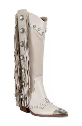 Azalea Wang Pelagius Fringe Western Boot in Cream at Nordstrom, Size 6.5