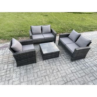Fimous Outdoor Rattan Garden Furniture Set Conservatory Patio Sofa Coffee Table Set with Chair Dark Grey Mixed - Fimous
