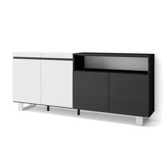 Skraut Home Aparador efecto madera blanco y negro 200x35x87cm