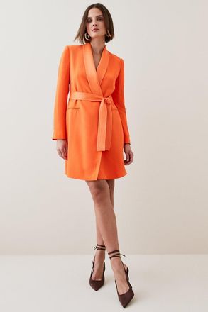 Karen Millen Womens Tailored Tuxedo Wrap Mini Dress - Orange viscose - Size 6 UK