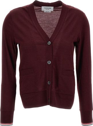 Thom Browne Red V-Neck RWB Stripe Wool Cardigan