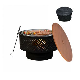 Relaxdays Relaxdays Braciere, &Oslash; 66 Cm, Con Griglia, Coperchio, Attizzatoio E Copertura Impermeabile