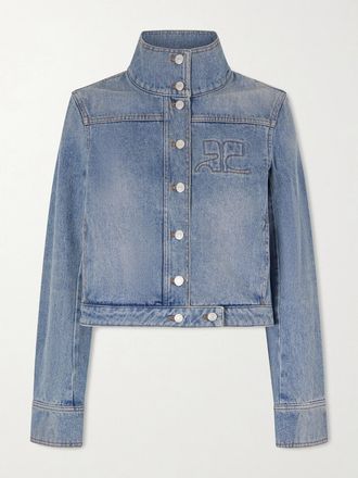 Courr&egrave;ges Giacca Cropped In Denim Con Logo Ricamato Reedition - Blu