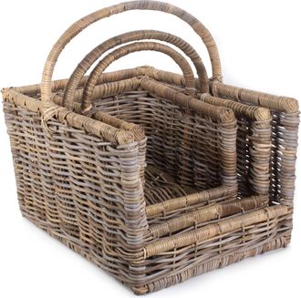 Red Hamper Rattan Kubu Grey Rattan Open Ended Log Basket Set 3