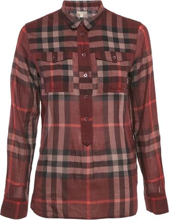 Burberry Geruite blouse met half plakkaat - Rood