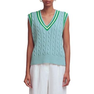 Boden Maeve Cable Knit V-Neck Sweater Vest in Blue Green at Nordstrom, Size X-Small