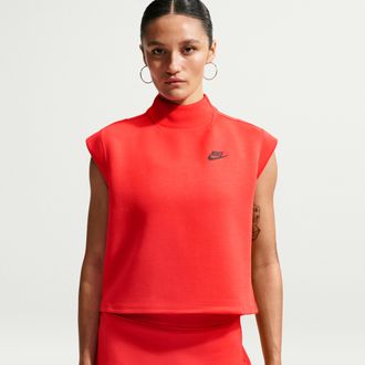 Nike Womens Nike Sportswear Tech Fleece Short-Sleeve Top in Red | IR1705-696