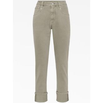 Brunello Cucinelli Green Safari Cotton Straight Trousers With Cuffs, Brand Size 48 (US Size 14)