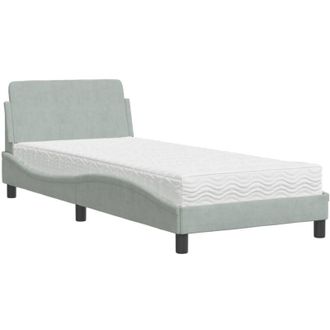 vidaXL Cama Con Colch&oacute;n Terciopelo Gris Claro 90x190 Cm Vidaxl