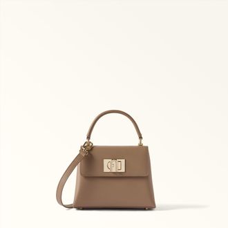 Furla 1927 Top Handle Mini Greige Grey Textured Leather Woman
