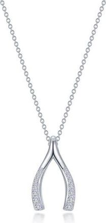 Lafonn Simulated Diamond Wishbone Pendant Necklace in Silver at Nordstrom Rack