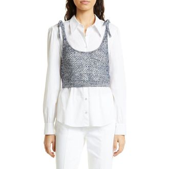 Cinq &agrave; Sept Elodie Tie Strap Open Stitch Crop Sweater Tank in Navy/White at Nordstrom Rack, Size X-Large