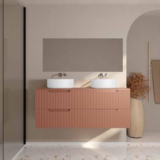 Aurlane Mueble De Ba&ntilde;o 120cm Terracotta - 4 Cajones Ondulados - Lavabos Redondos 36cm