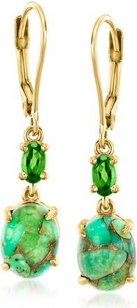 Ross-Simons Green Turquoise and. Chrome Diopside Drop Earrings in 18kt Gold Over Sterling