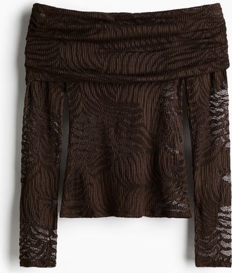 H&M Off-Shoulder-Shirt aus Spitze - Brown