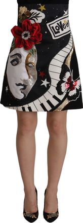 Dolce & Gabbana Black Love Clock Sequined Piano Womens Skirt
