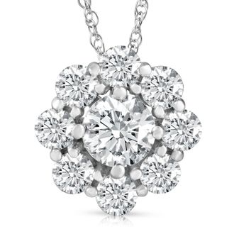 Pompeii3 2 1/2 Ct Round Cut Diamond Halo Pendant 14k White Gold 18 Necklace Lab Grown