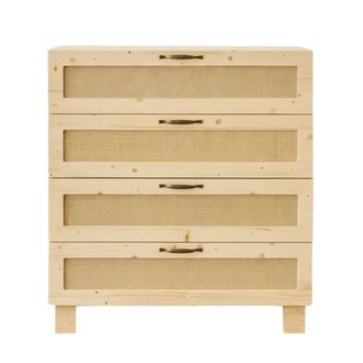 Hannun C&oacute;moda de abeto macizo y fibras naturales beige con 4 cajones