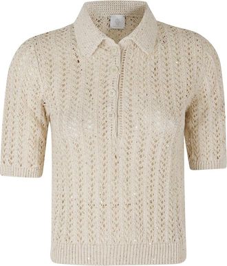 Eleventy Tops, Dames, Beige, L, Katoen, Polo van Gebreide Stof
