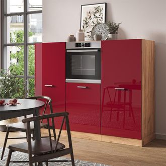 Vicco Bloque De Cocina R-line, Burdeos Brillo Intenso/roble Dorado, 180 Cm Sin Encimera, Vicco
