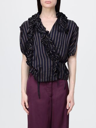 Dries Van Noten Camicia Dries Van Noten in cupro a righe con rouches