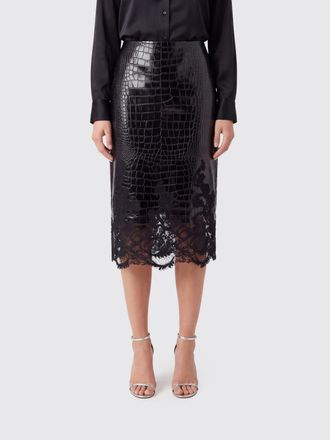 Ermanno Scervino Gonna midi a tubino in pelle stampa cocco con inserti in pizzo