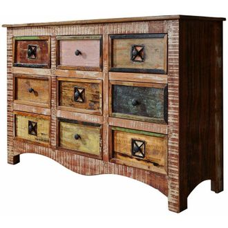 Massivmoebel24 Nature of spirit 59 Cassettiera in legno riciclato - laccato / multicolore 130x40x85