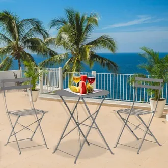 Progarden Mesa 60 Cm Bistro + 2 Sillas Metal Antracita, Conjunto Mesa 60 Cm + 2 Sillas Antracita, Un Set Pr&aacute;ctico Y Funcional Ideal Para Terrazas, Balcones, Jar