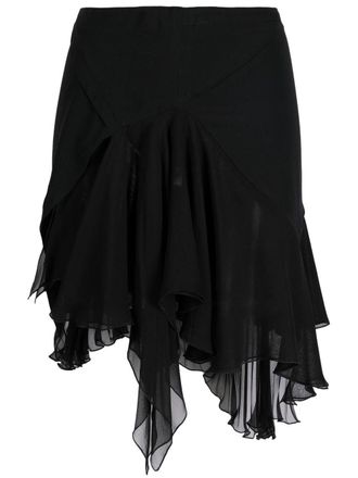 Versace Black Asymmetrical Silk Layered Mini Skirt