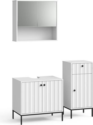 Vicco Conjunto De Muebles De Ba&ntilde;o De 3 Piezas Eliza, Ondulaci&oacute;n Blanca, 3 Partes, Vicco