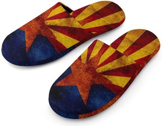 Generic Vintage Arizona Flag Flannel Mens Slip-on Slippers Winter Warm House Shoes with Rubber Sole for Home Hotel