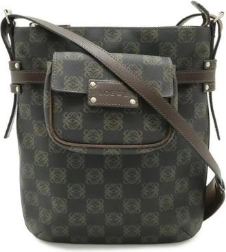 Loewe Pre-owned Anagram Leren Schoudertas Zwart Bruin - Dames - Vintage Schoudertas - Bruin - ONE Size - Leer - Vintage