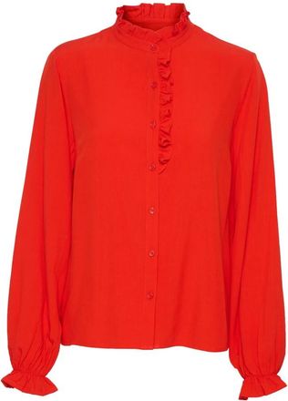 Cream Flame Scarlet Shirt met Pofmouwen - Dames - Overhemden - Rood - 2XL - Overhemden