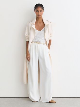Reiss White Petite Side-split Wide-leg Trousers, 10