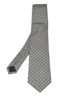 S.T. Dupont geometric-pattern tie - men - Silk - One Size - Grey