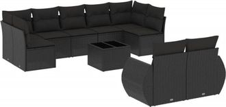 vidaXL Vidaxl - Set De Sof&aacute;s De Jard&iacute;n 10 Pzas Cojines Rat&aacute;n Sint&eacute;tico Negro