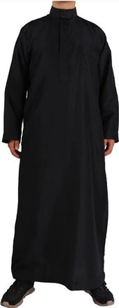 Generic Mens Middle East Thobe with Trousers Plain Ramadan Robe Long Sleeve Hijab Abaya Coat Long Jilbab Men Muslim Long Sleeve Thobe Loose Kaftan Casual Duba