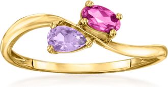 RS Pure by Ross-Simons Rhodolite Garnet and. Amethyst Bypass Ring in 14kt Yellow Gold