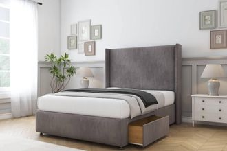 Sloomy Stratford Naples Divan Set No Drawers-54 Wingback-Footboard in Grey | Size: King