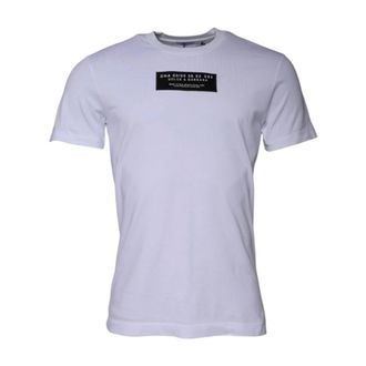 Dolce & Gabbana Tops, Heren, Wit, XS, Katoen, Wit Logo Print Crew Neck T-Shirt