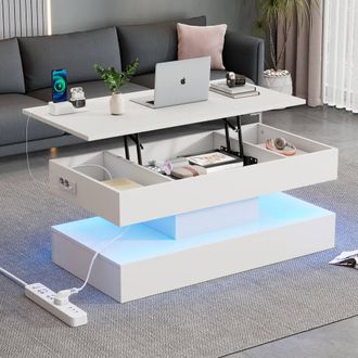 Matteo Modern White Coffee Table with LED Lighting, Lift-Top & Hidden Storage