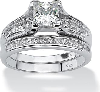 Palm Beach Jewelry 1.88 TCW Princess-Cut CZ Platinum-plated Sterling Silver 2-Piece Bridal Ring Set