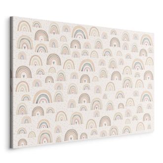 OEM Pintura - Primavera - Arco&iacute;ris Pastel Con Corazones En Un D&iacute;a Lluvioso / Corazones Entre Arco&iacute;ris