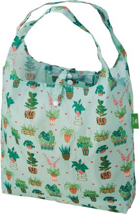 Eco Chic Lightweight Foldable Reusable Shopping Bag Water Resistant Tote Bag (House Plant Mint)